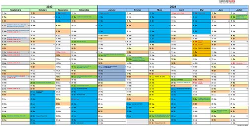 Calendrier évènements année scolaire 2023/2024